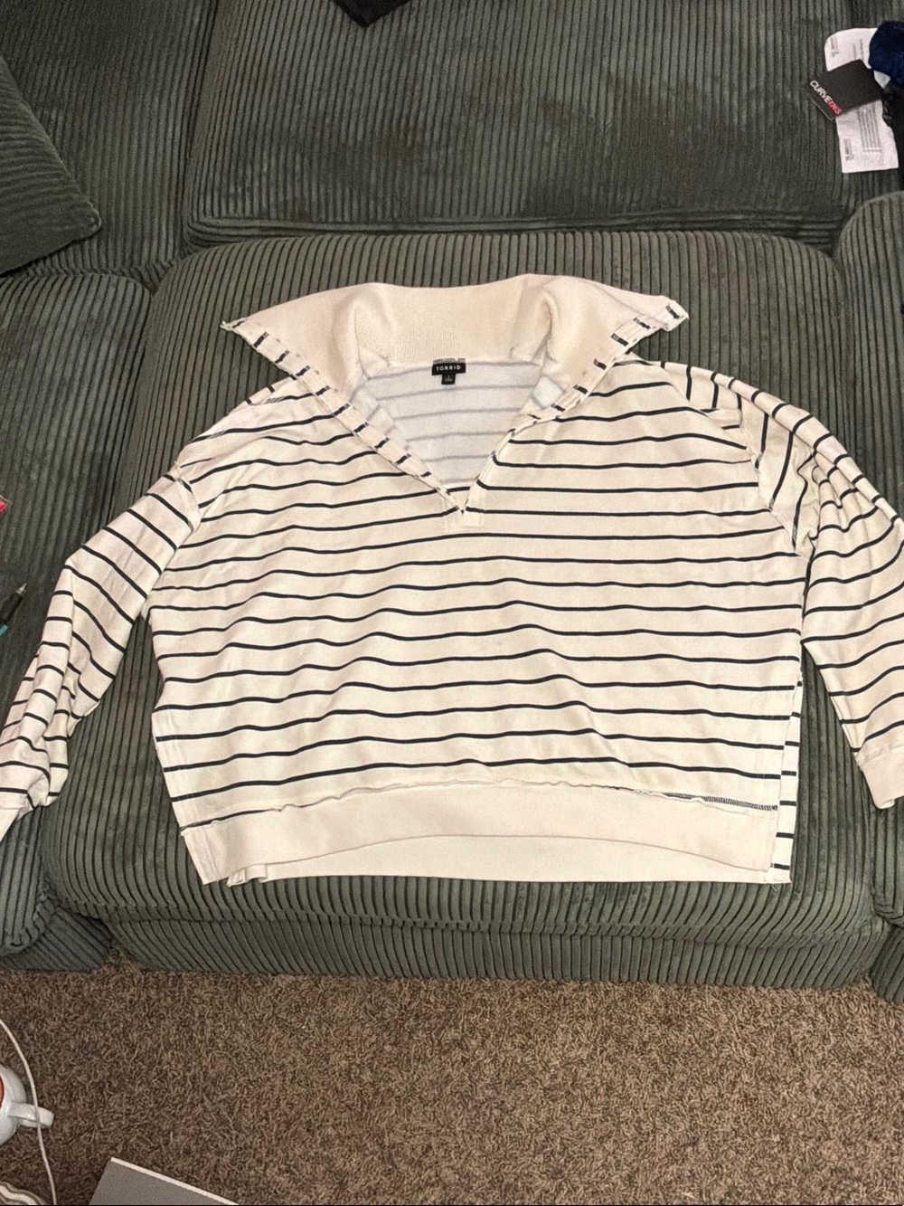Madewell Cream Hooded Striped Pullover with Black Lines